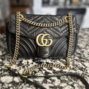 Black Leather Bag with Gold Chain
